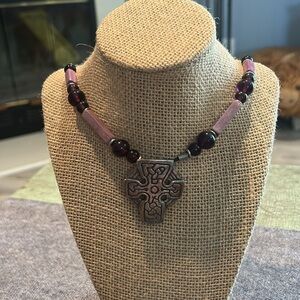 Vintage Hebridean Celtic Cross Pendant beaded necklace
